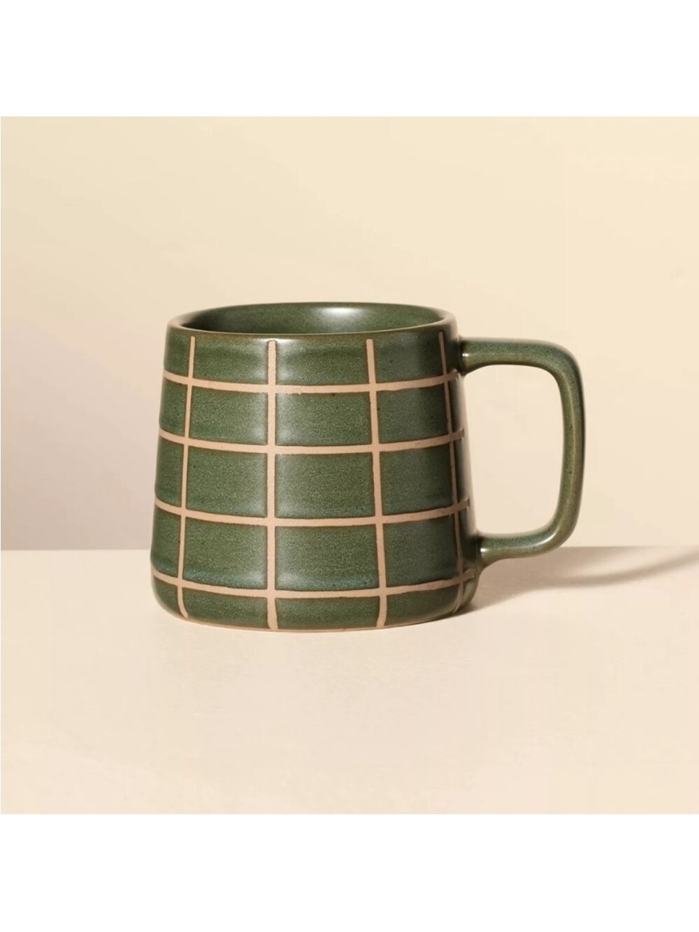 Hearth & Hand Magnolia  13oz Grid Reactive Glaze Tapered Stoneware Mug Green